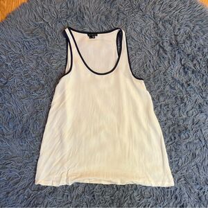 Theory White Sleeveless Silk Top Navy Trim Size M